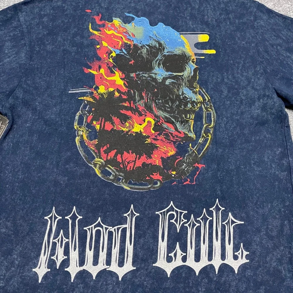 Biker Shirt Mens Large Blue Mad Cult Rescued From The Embers Skull Graphic Boxy